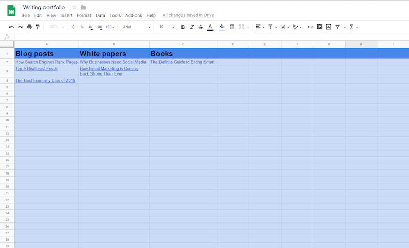 Spreadsheet for tracking your freelance writing