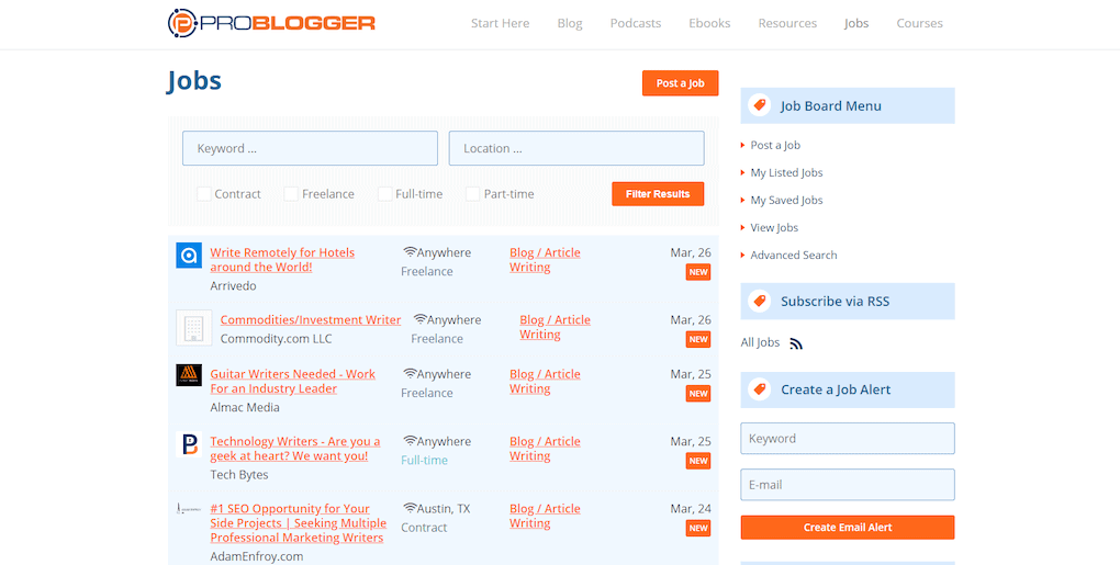 Problogger contains lots of side hustle opportunities