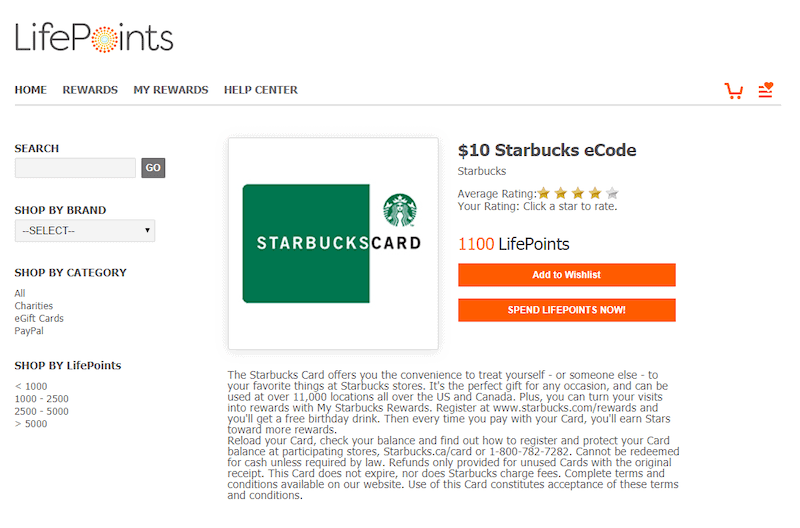 free starbucks gift cards from lifepoints