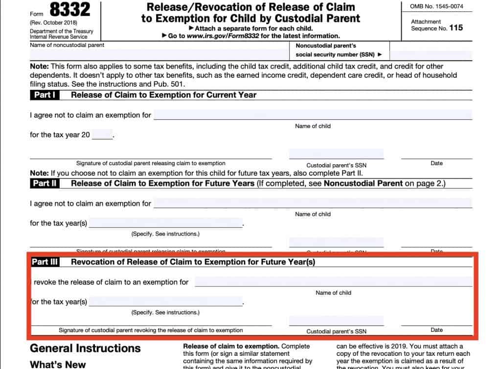 Filling out Part 3 allows the custodial parent to revoke previous relinquishments of the child exemption.