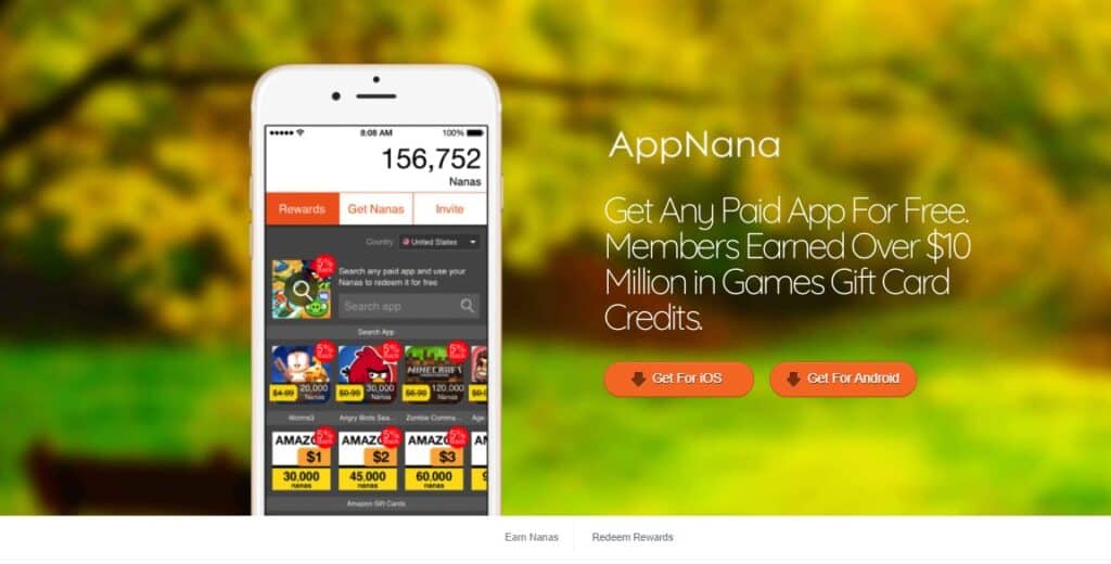 AppNana offers money for using apps on your mobile device