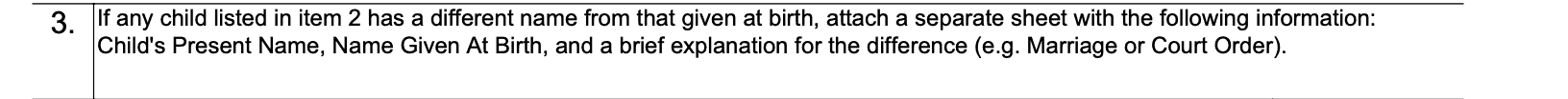 form SSA-1724 Item 3: Child's documentation for different name than birth name
