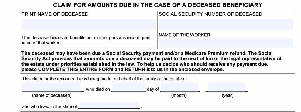Form SSA-1724 Deceased beneficiary information