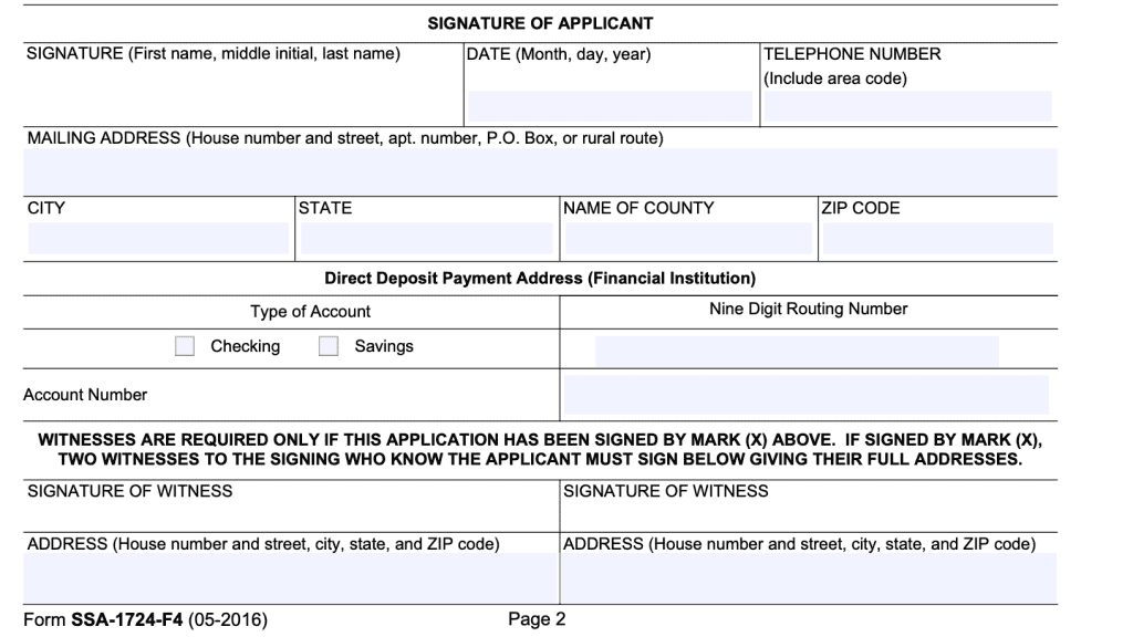 Signature of applicant and payment information