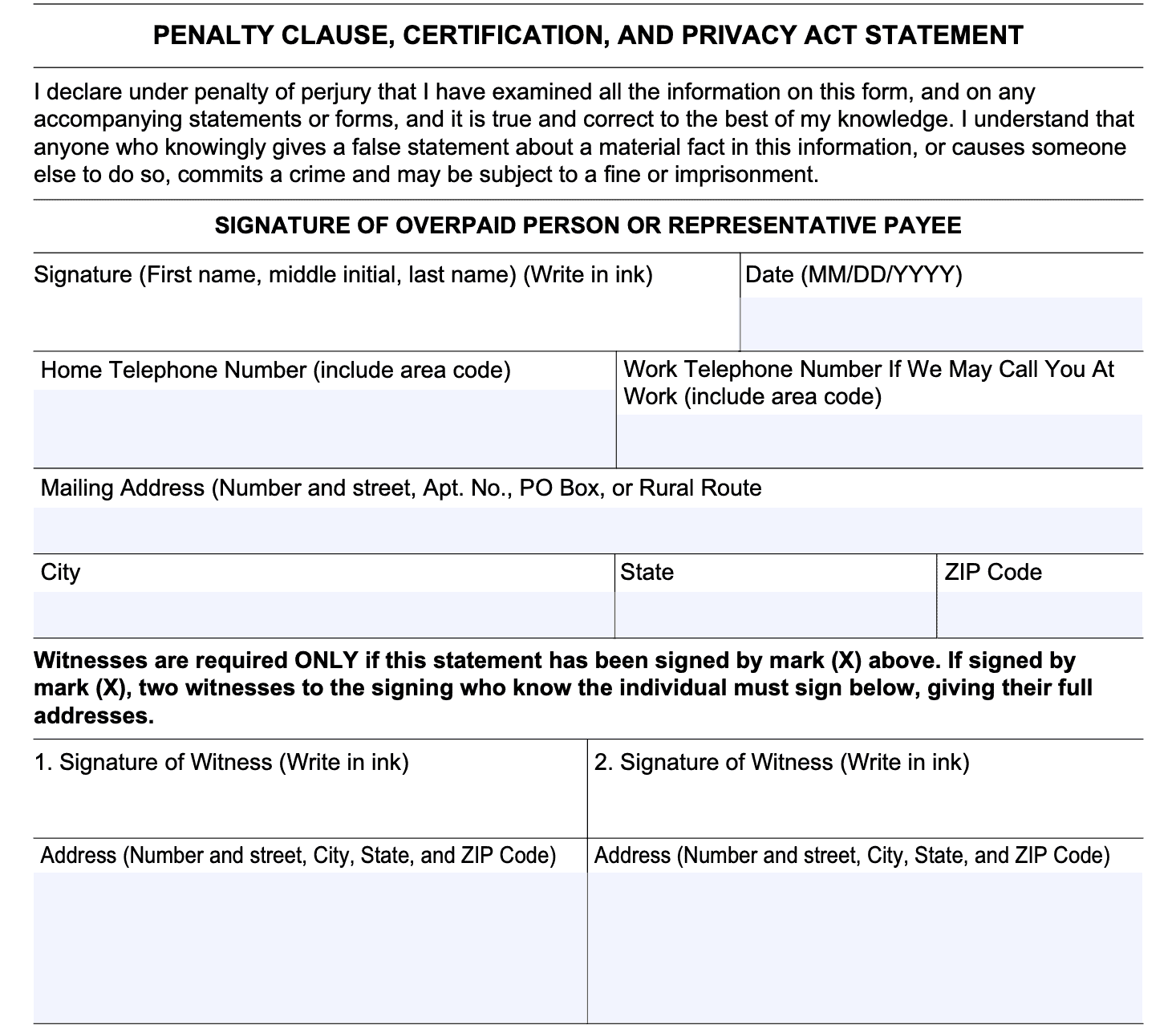 Form SSA-634-BK Penalty clause