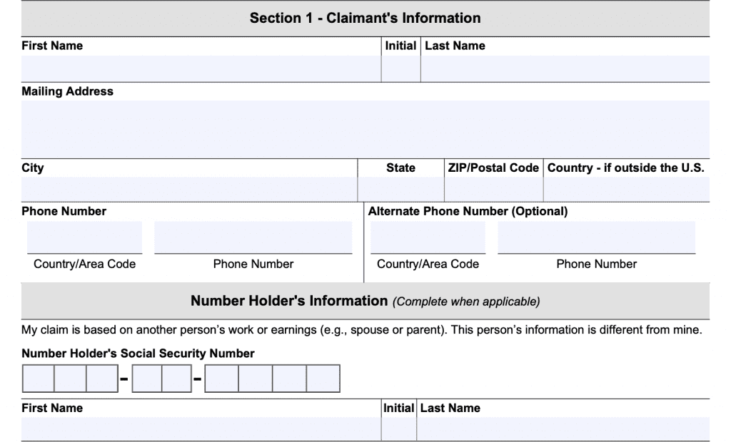 Form SSA 1696: Section 1-Claimant's Information