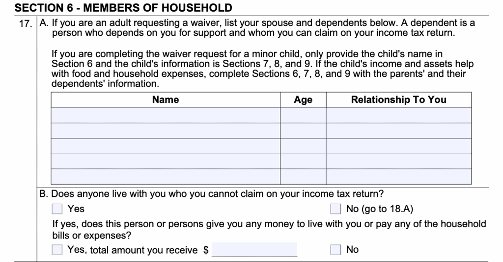 Form SSA-634-BK Section 6: Members of Household