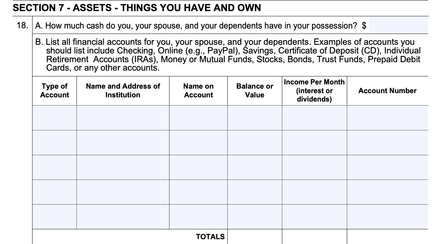 Form SSA-634-BK Section 7: Assets-things you have and own