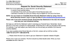 SSA Form 7004: Request for Social Security Statement