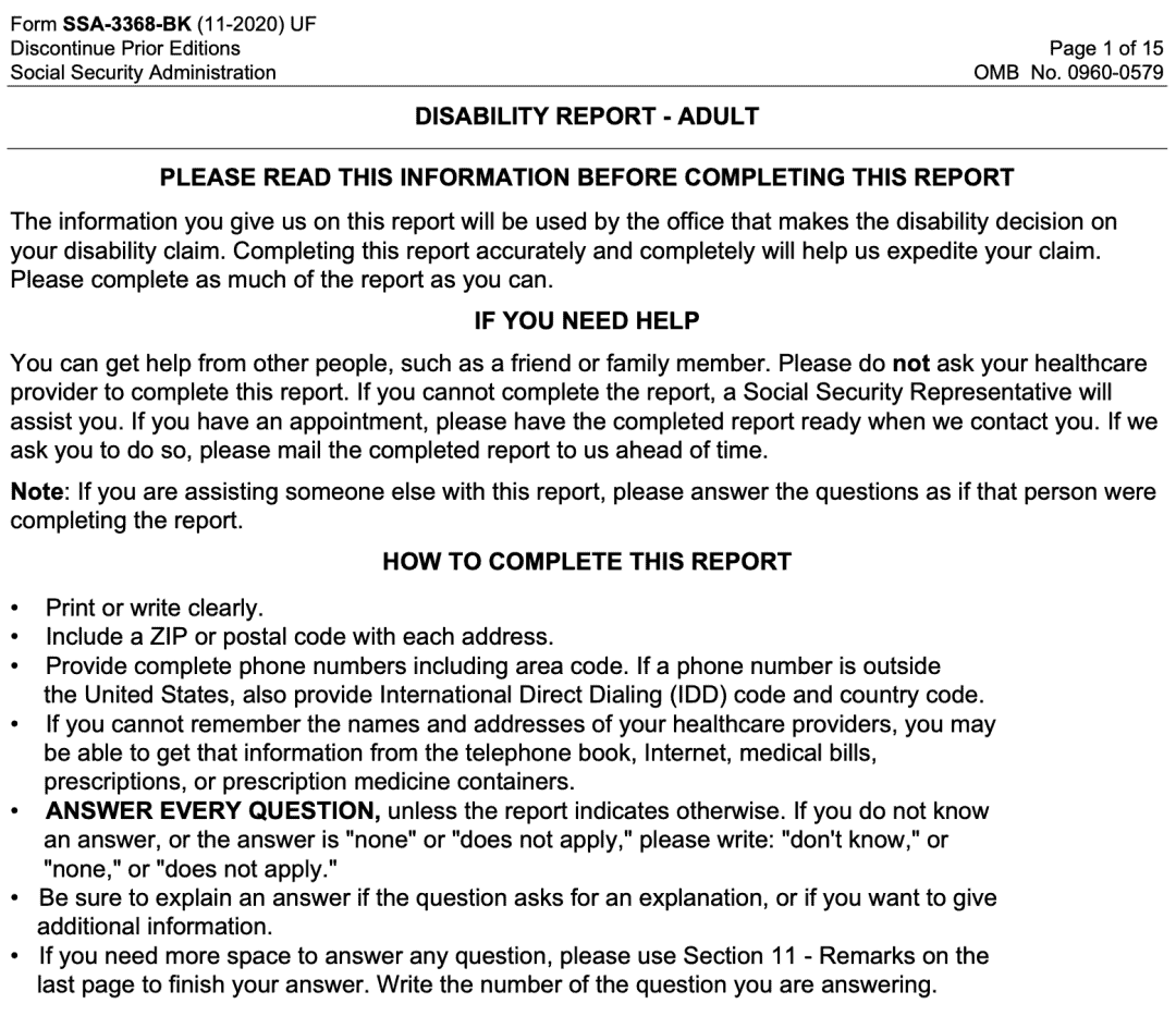 SSA Form 3368-How to Fill Out Your Disability Claim