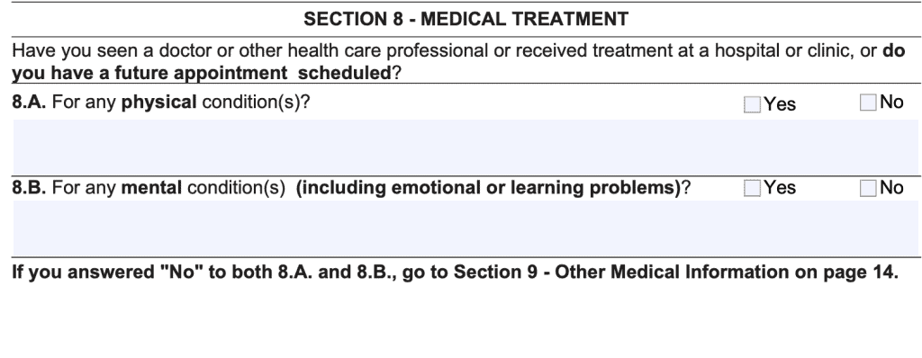 SSA-3368-BK Section 8 requests information about your medical treatment history