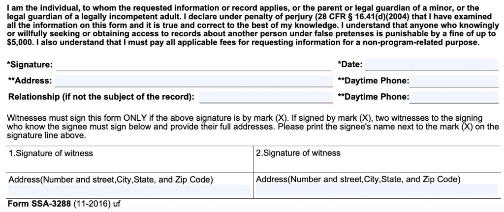 Applicant signs under penalty of perjury about the accuracy of the submitted form.