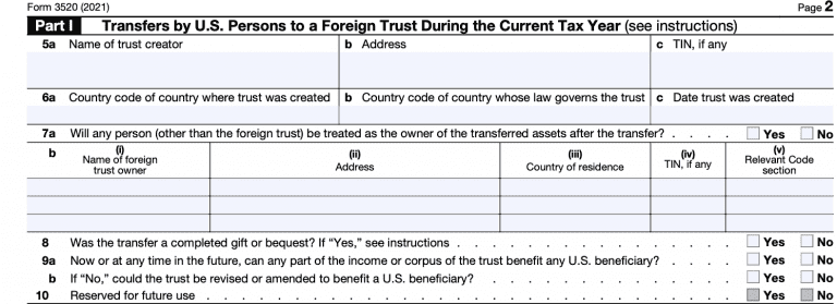 IRS Form 3520-Reporting Transactions With Foreign Trusts