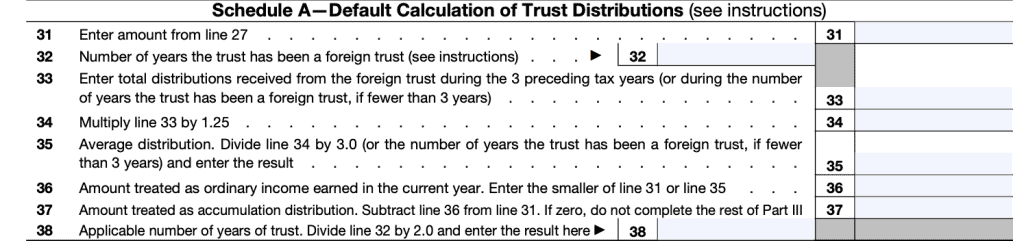Part III, Schedule A-Default Calculation of Trust Distributions