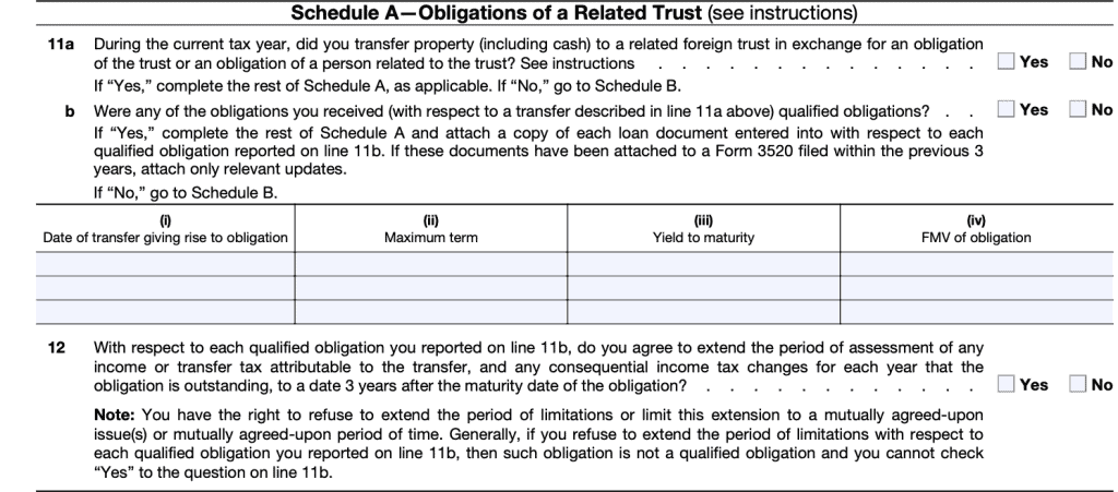 Part I Schedule A-Obligations of a related trust