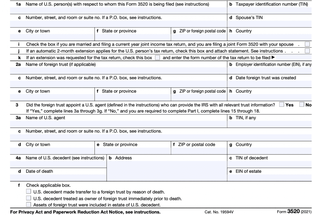 IRS Form 3520-Reporting Transactions With Foreign Trusts