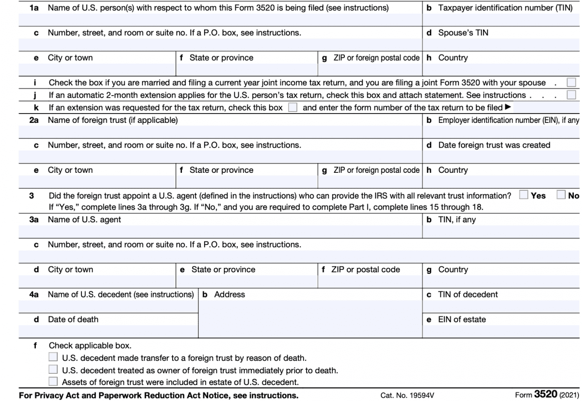 IRS Form 3520Reporting Transactions With Foreign Trusts