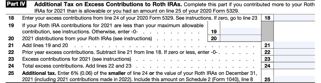 IRS Form 5329-Part IV, There is a 10% Additional Tax on excess contributions to Roth IRAs
