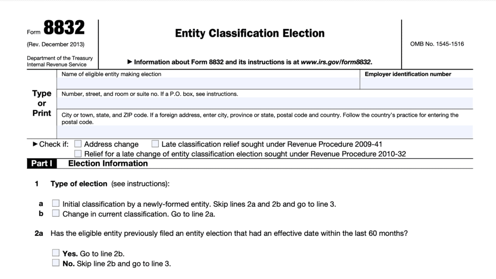 irs form 8832, entity classification election