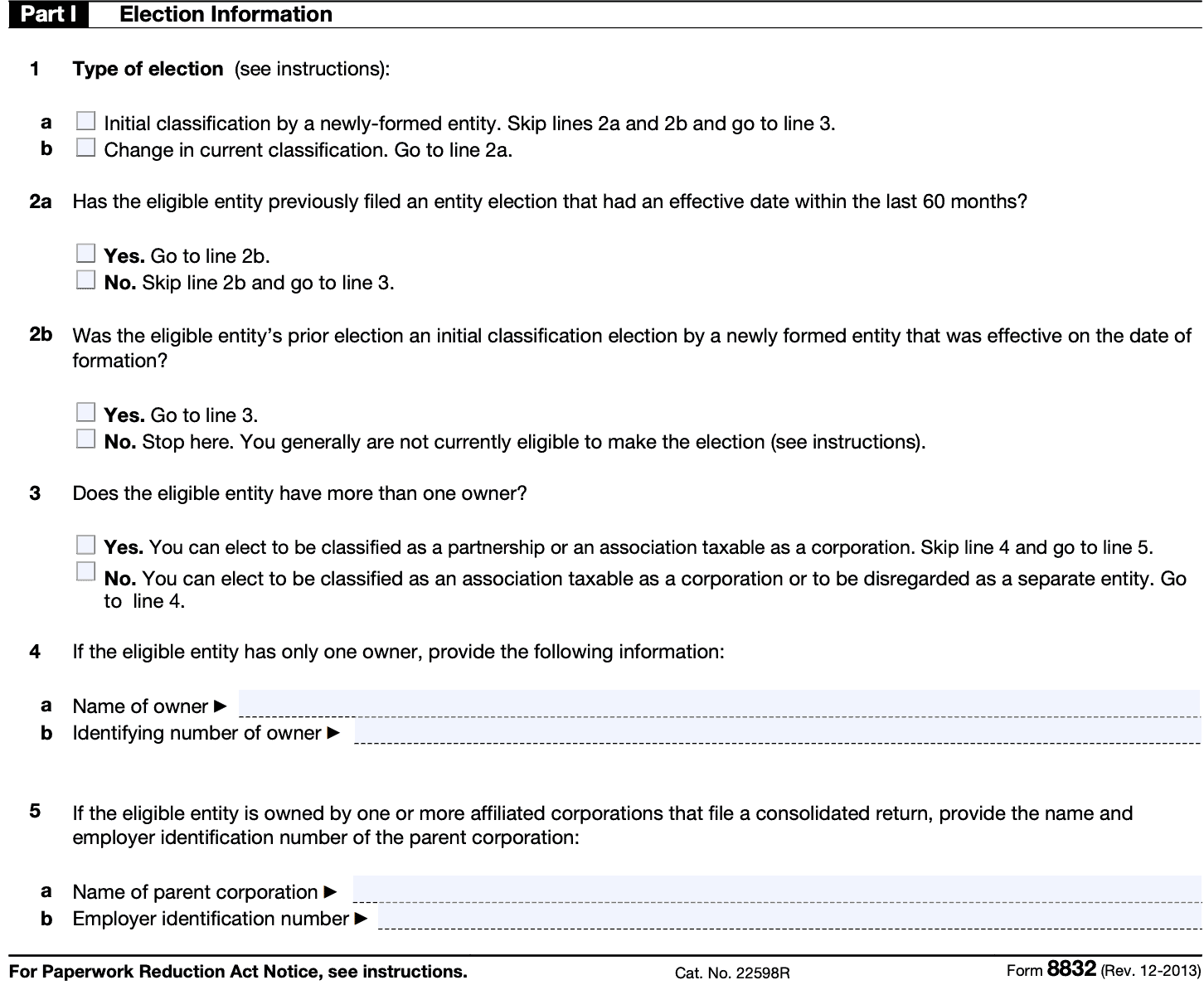 IRS Form 8832, Part I: Election Information