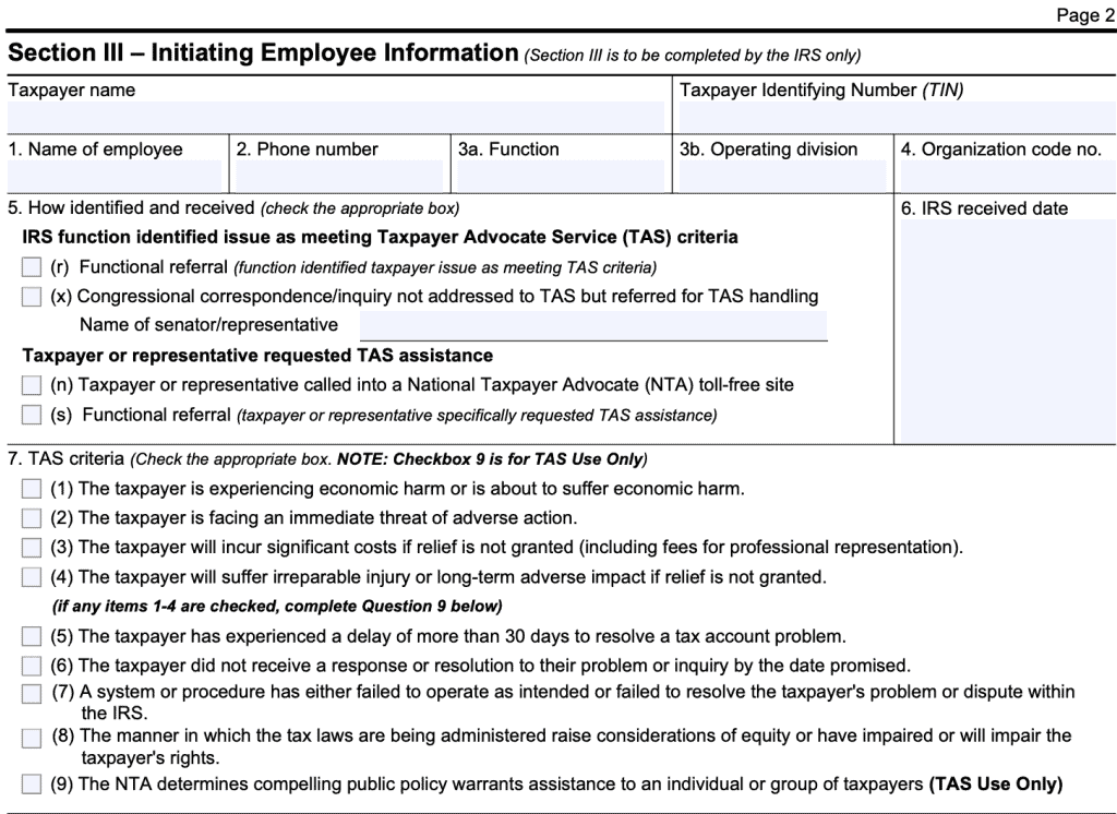 IRS Form 911-Section 3: Initiating Employee Information