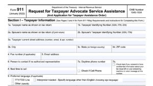 irs form 911: request for taxpayer advocate service assistance