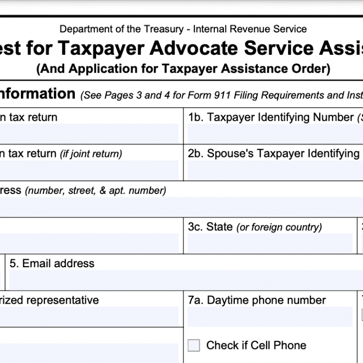 IRS Form 911-Requesting Taxpayer Advocate Assistance