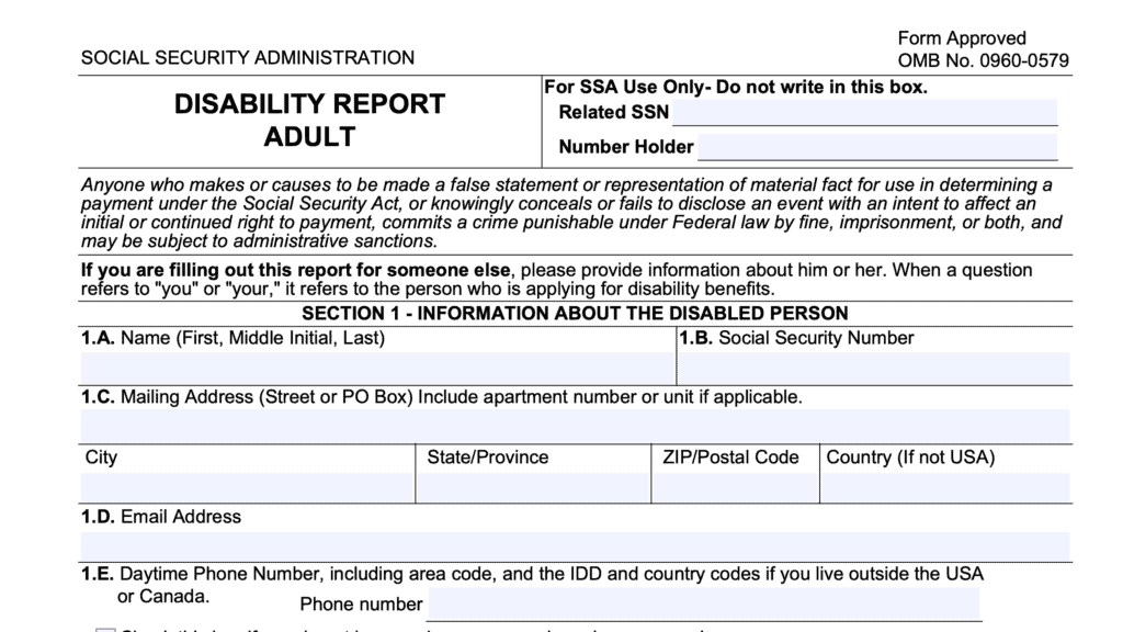 ssa form 3368, adult disability report