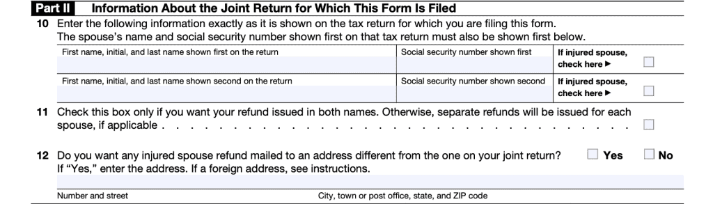 Part II: Information about the joint tax return