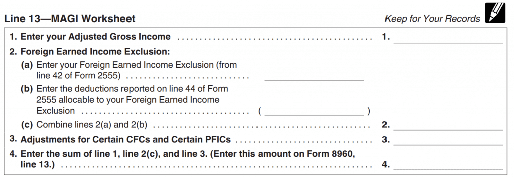 IRS Form 8960 MAGI worksheet
