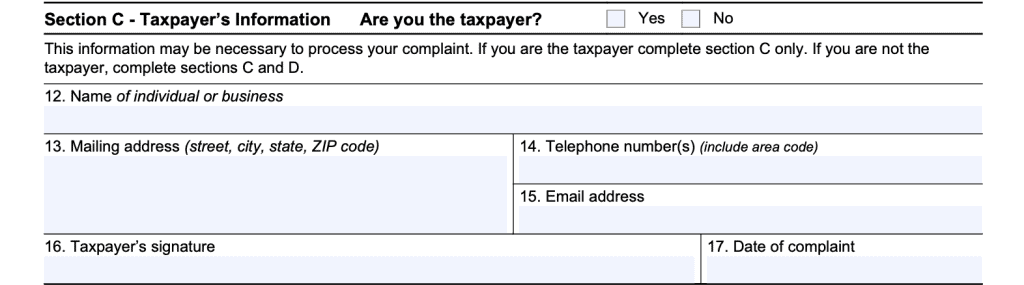 IRS Form 14157-Section C: Taxpayer Information