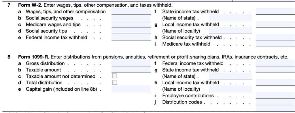 IRS form 4852 lines 7 and 8 