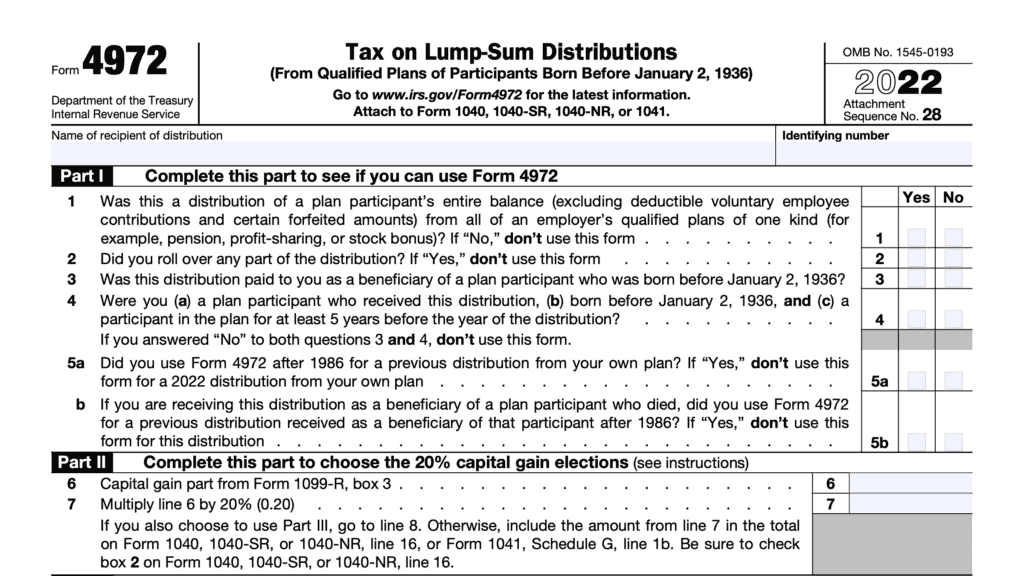 irs form 4972, tax on lump-sum distributions