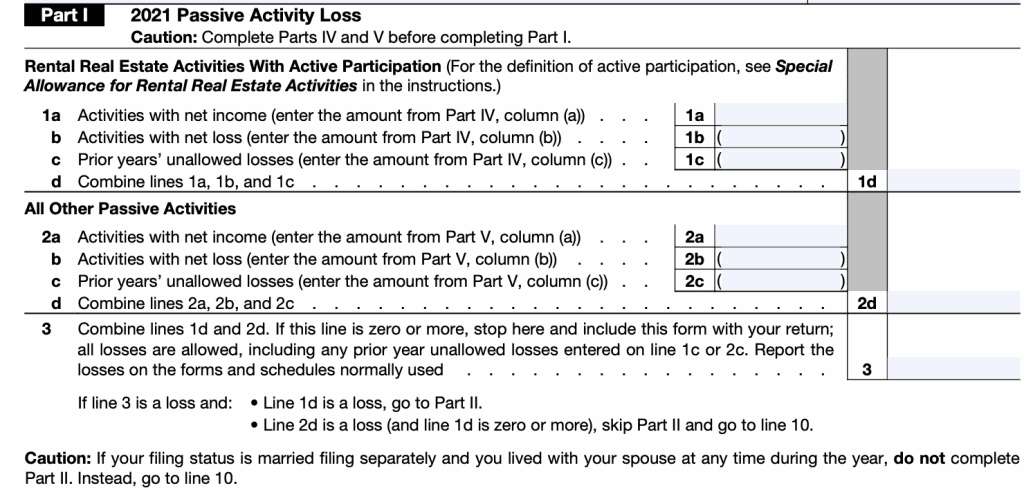 IRS Form 8582 Part I-Current tax year passive activity loss