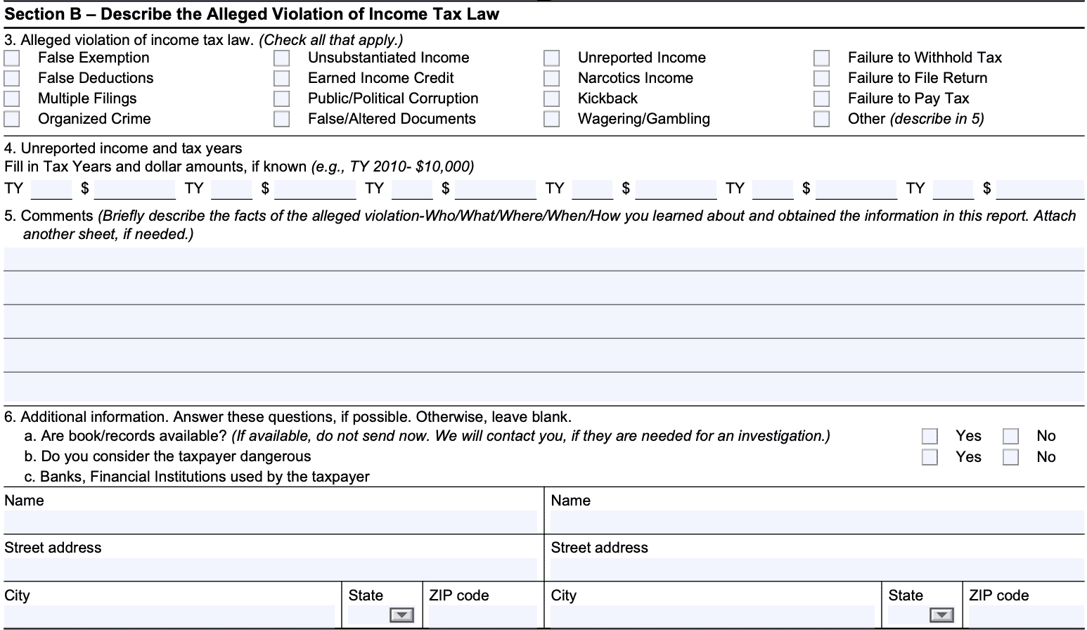 IRS Form 3949A Instructions