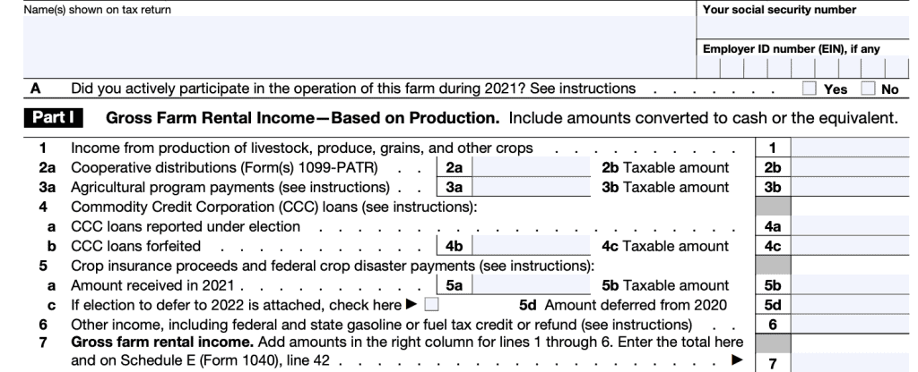 IRS Form 4835 Part I: Gross rental income