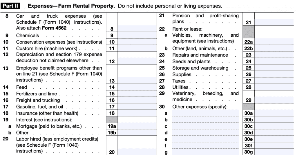 IRS Form 4835 Part II: Total expenses