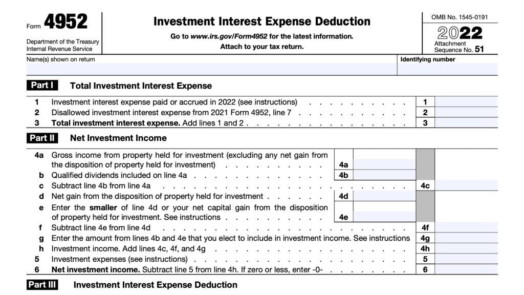 irs form 4952, investment interest expense deduction