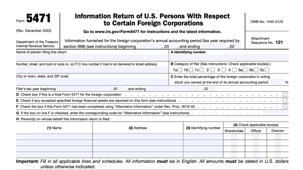 irsf orm 5471, Information Return of U.S. Persons With Respect to Certain Foreign Corporations