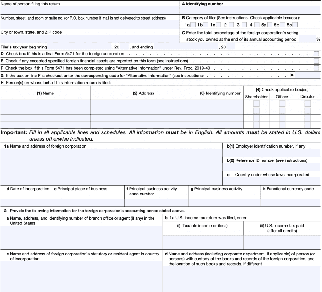 IRS Form 5471 taxpayer identifying information