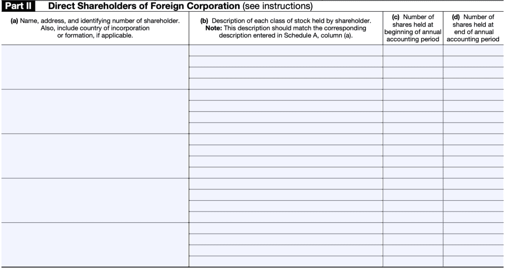 Form 5471 Schedule B Part II: Direct shareholders of foreign corporation