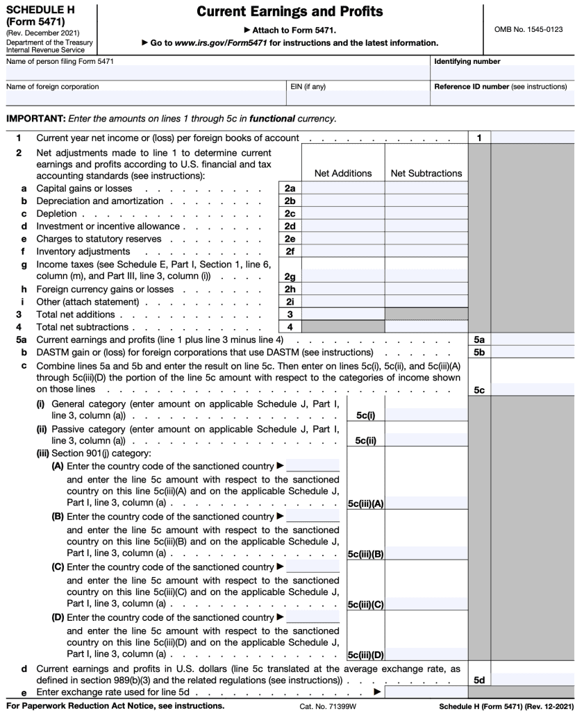 IRS Form 5471, Schedule H contains current earnings and profits