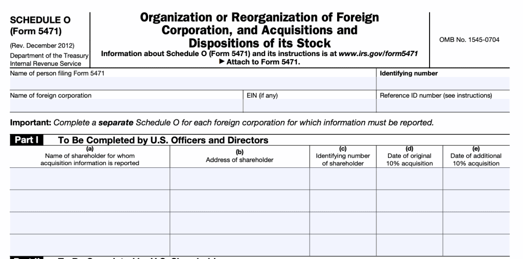 Schedule O: Organization or reorganization of a foreign corporation, and acquisitions/dispositions of stock