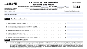 IRS Form 8453-FE: Estate/Trust Declaration for IRS e-file Return