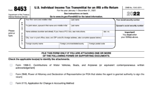 irs form 8453, u.s. individual income tax transmittal for an irs efile return