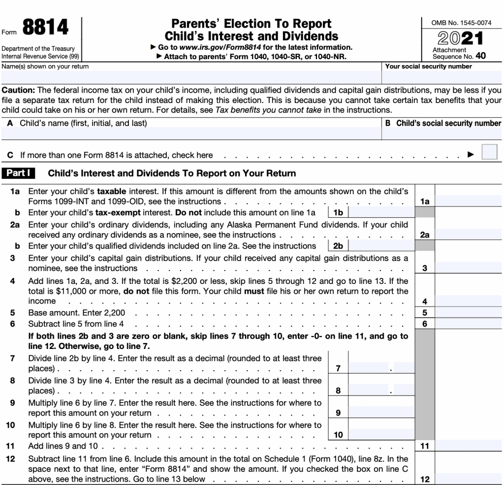 Report your child's interest and dividends on IRS Form 8814, Part I