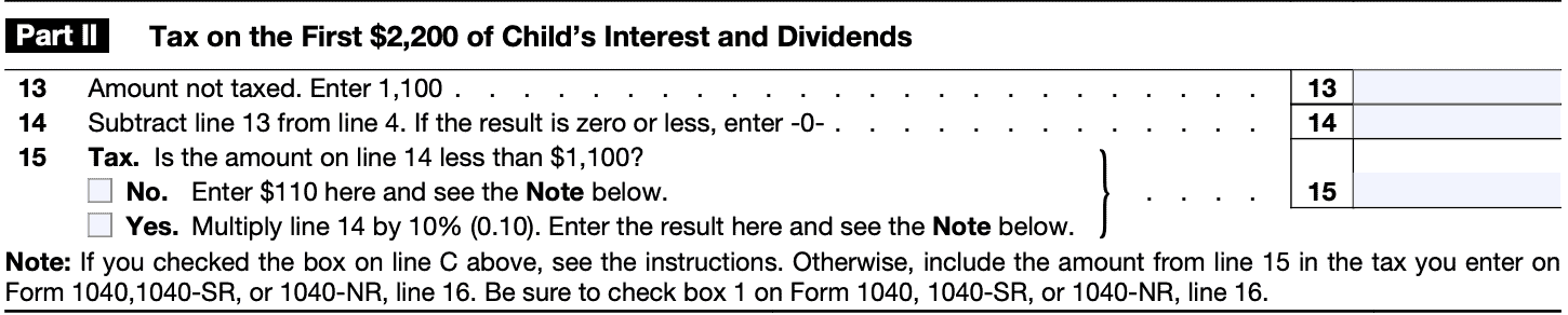 IRS Form 8814, Part II: Tax on First $2,200 of child's interest and dividends