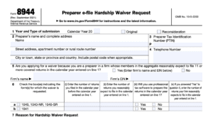 irs form 8944, preparer e-file hardship waiver request
