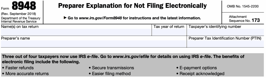 the top of IRS Form 8948 contains taxpayer information