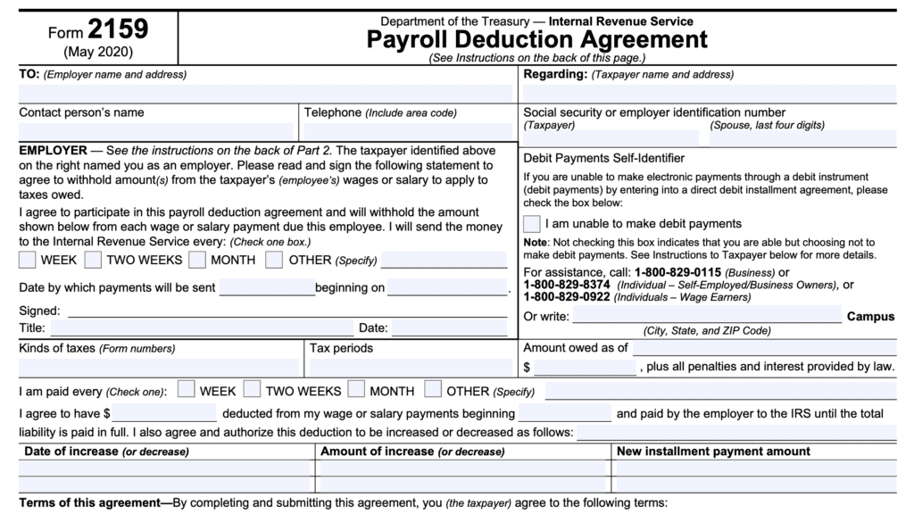 irs form 2159, Payroll Deduction Agreement